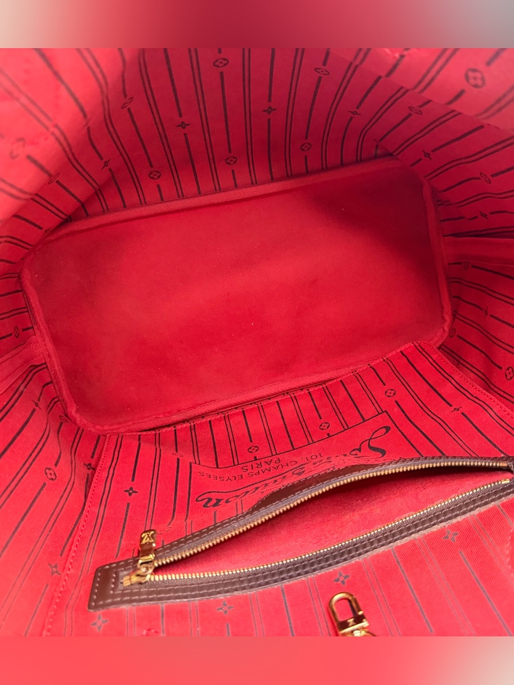 Louis Vuitton Damier Ebene Neverfull MM Tote with Red Interior - Picture 8 of 16